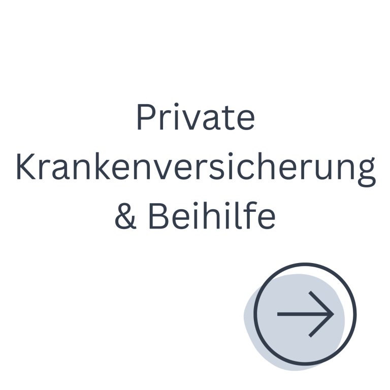 Text "Private Krankenversicherung & Beihilfe" mit Pfeil nach rechts