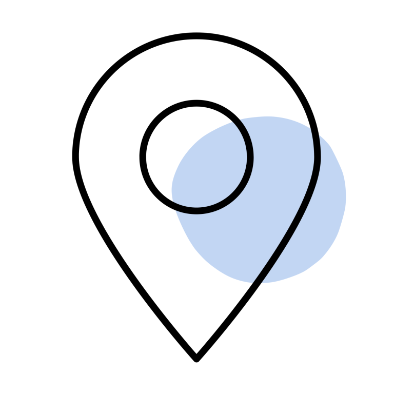 Unser Standort Standort-Pin mit einem blaugrauen Kreis im Hintergrund