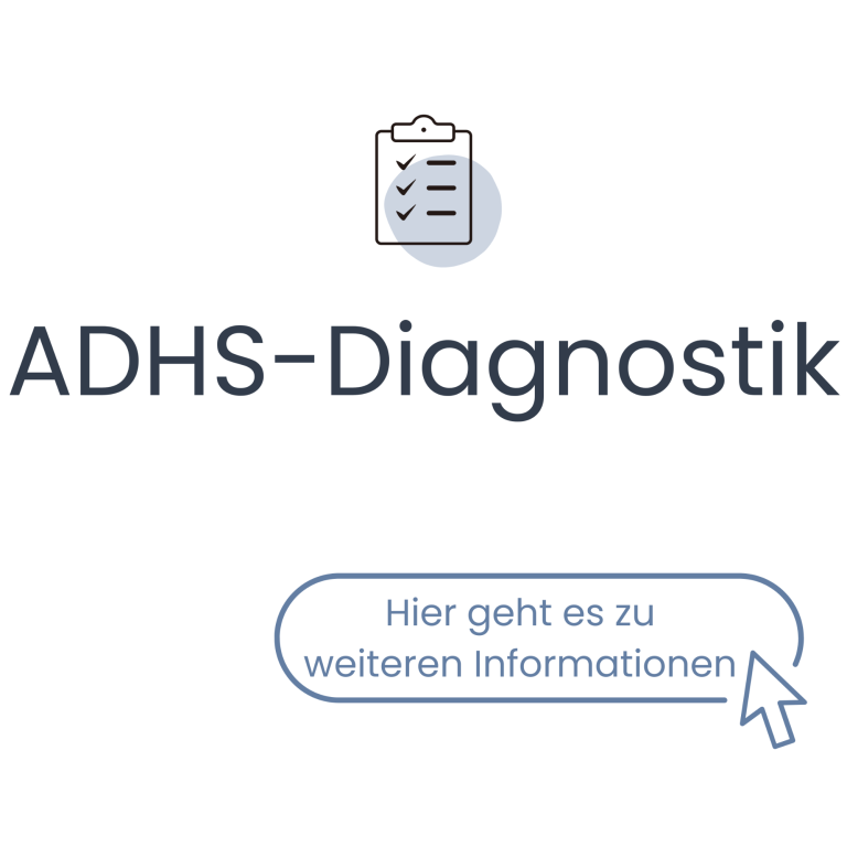 Icon und Titel für ADHS-Diagnostik und einem Hinweis auf weitere Informationen.